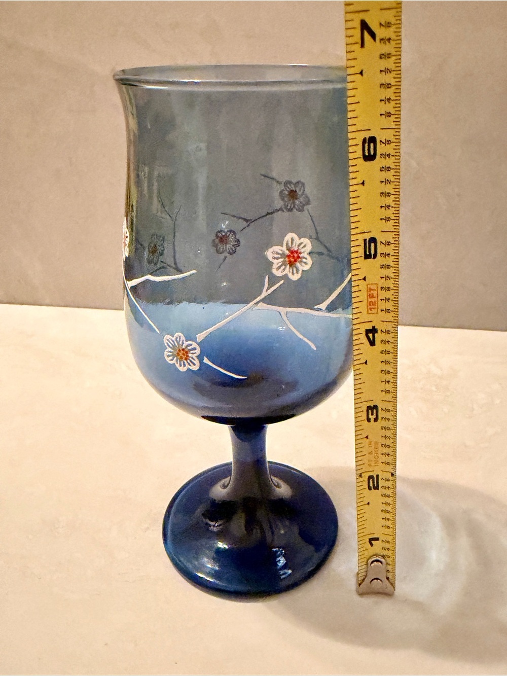 Vintage Libbey Smokey Blue Dogwood Floral Wine Glasses Set of Six Excellent - Picture 3 of 4